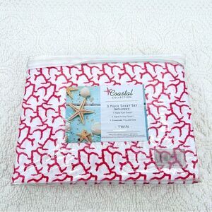 NEW Coastal Collection Sheet Set Twin White Red